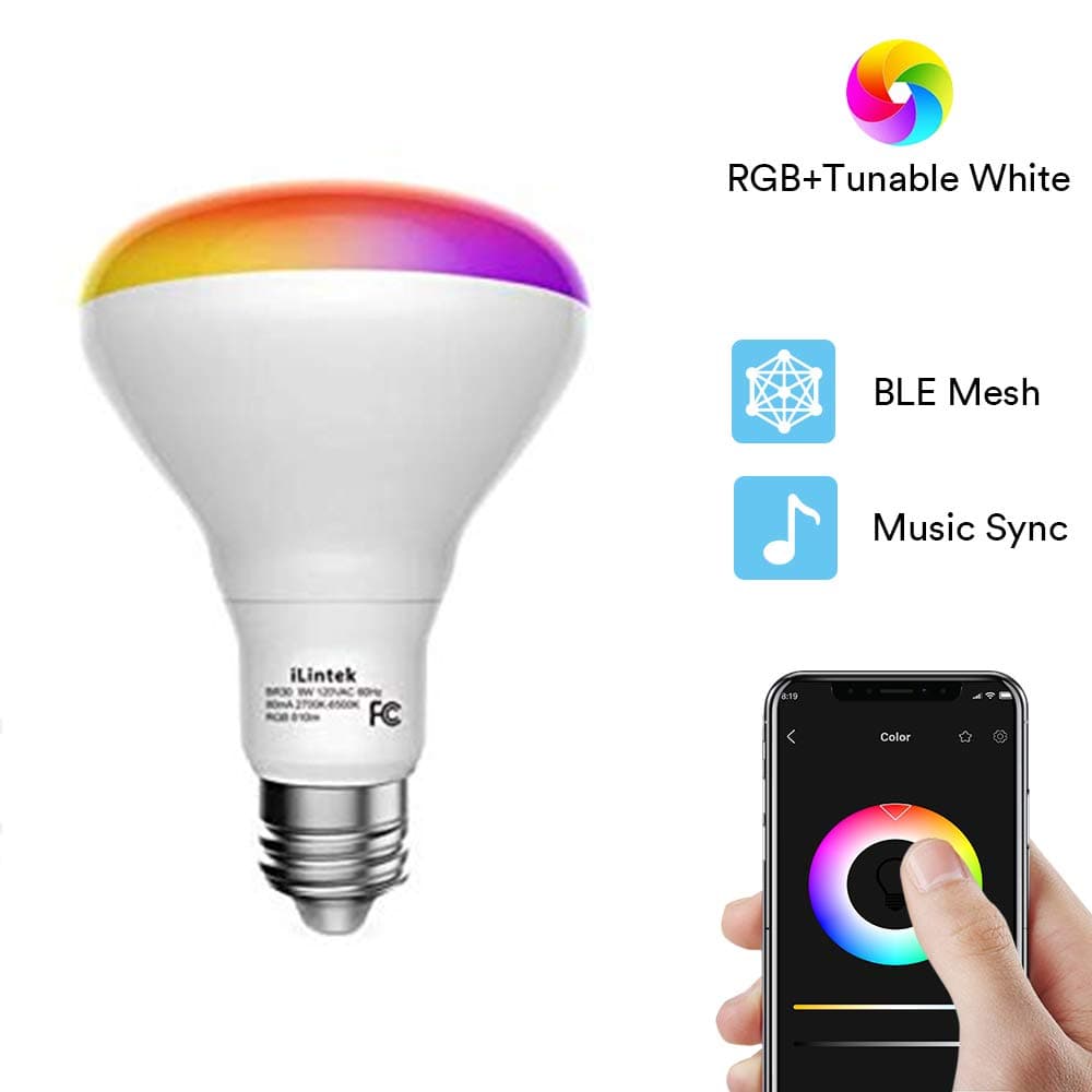Smart Flood Light Bulb - Color Changing BR30 Flood Light Bulb 9W(65W Equivalent) E26, Music Sync Dimmable Timing Function Light Bulb, No Hub Required (BR309W)