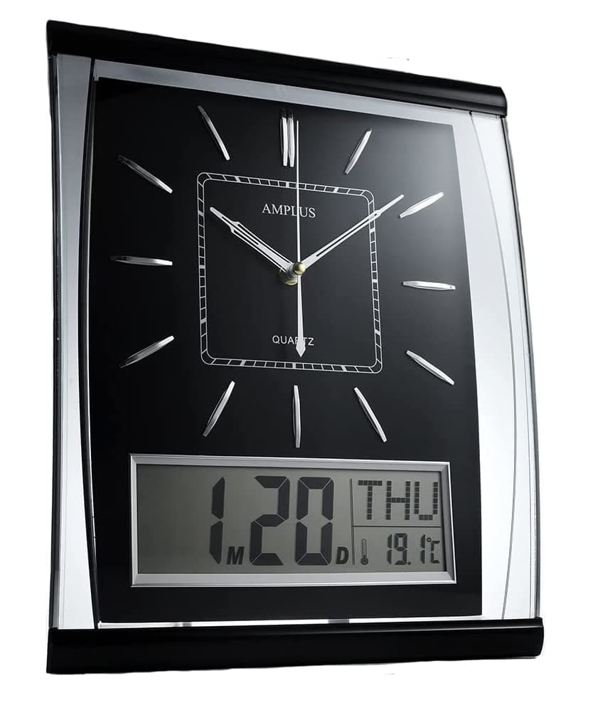 KG Homewares Silent Digital Wall Clock, Black