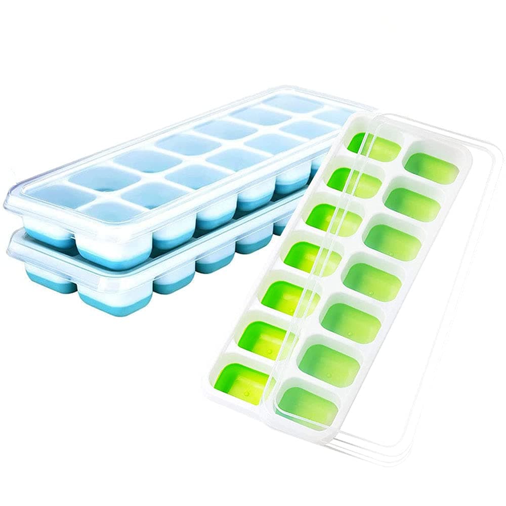 Ice Cube Trays 3 Pack, Silicone Easy-Release and Flexible 14-Ice Trays with Spill-Resistant Removable Lid, BPA Free, Durable and Dishwasher Safe