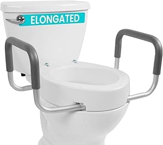 Vive Raised Toilet Seat Riser for Seniors (with Handles) - Handicap Rail Grab Bar Seat for Over Toilet - Elevated Safety for Elderly, Disabled, Medical - Elongated