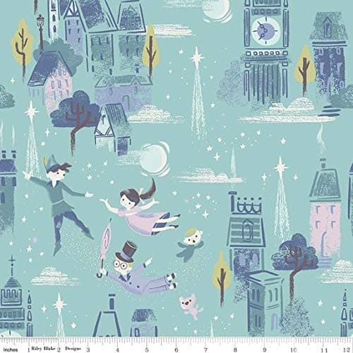 Riley Blake Peter Pan Main Print on Mint from Neverland Collection- 100% Cotton Fabric by The Yard