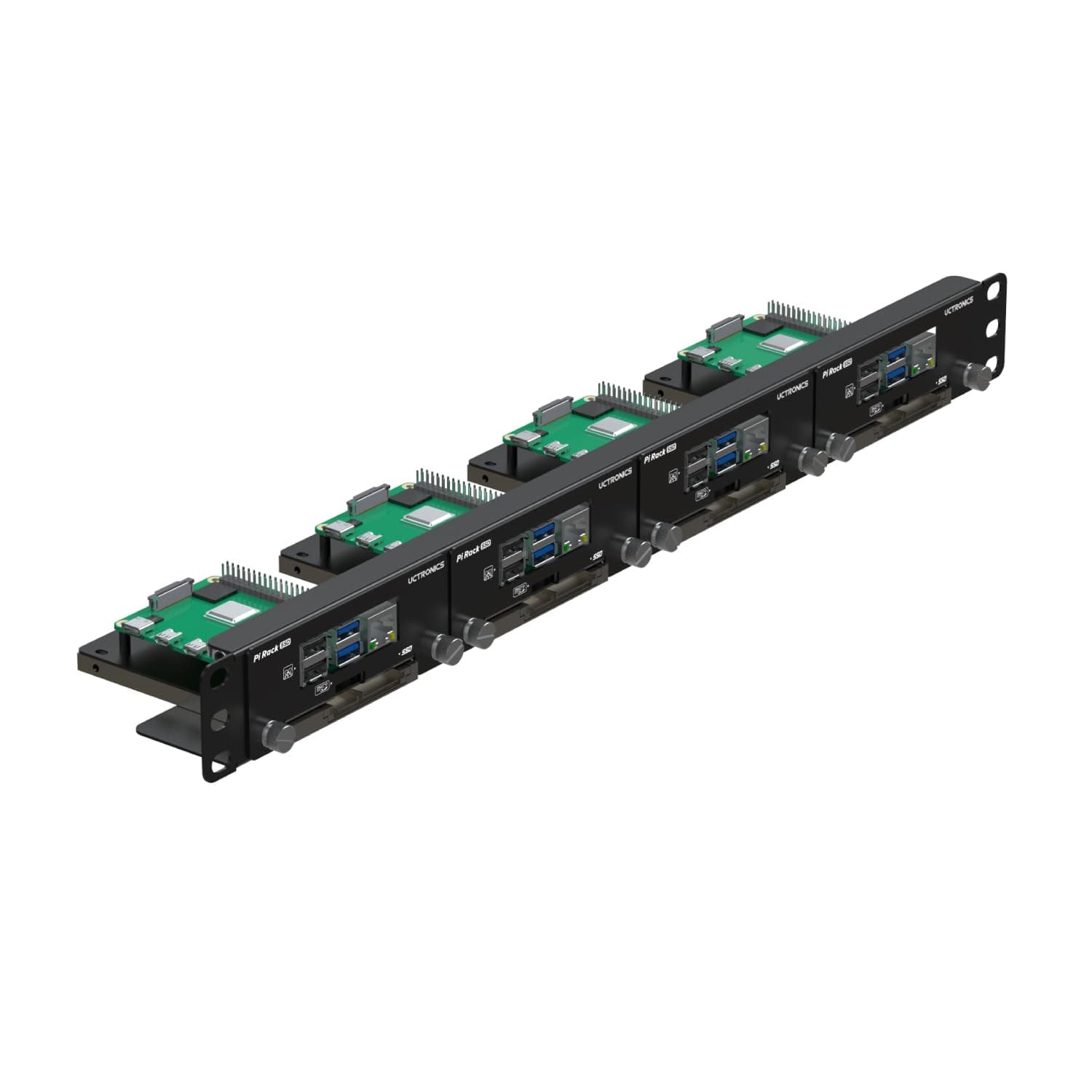 19” 1U Rack Mount for Raspberry Pi with SSD Mounting Brackets, Thumbscrews Front Removable Bracket Supports Up to 4 Raspberry Pi 5, 3B/3B+, 4B and 4 SSDs, Option SD Card Adapter