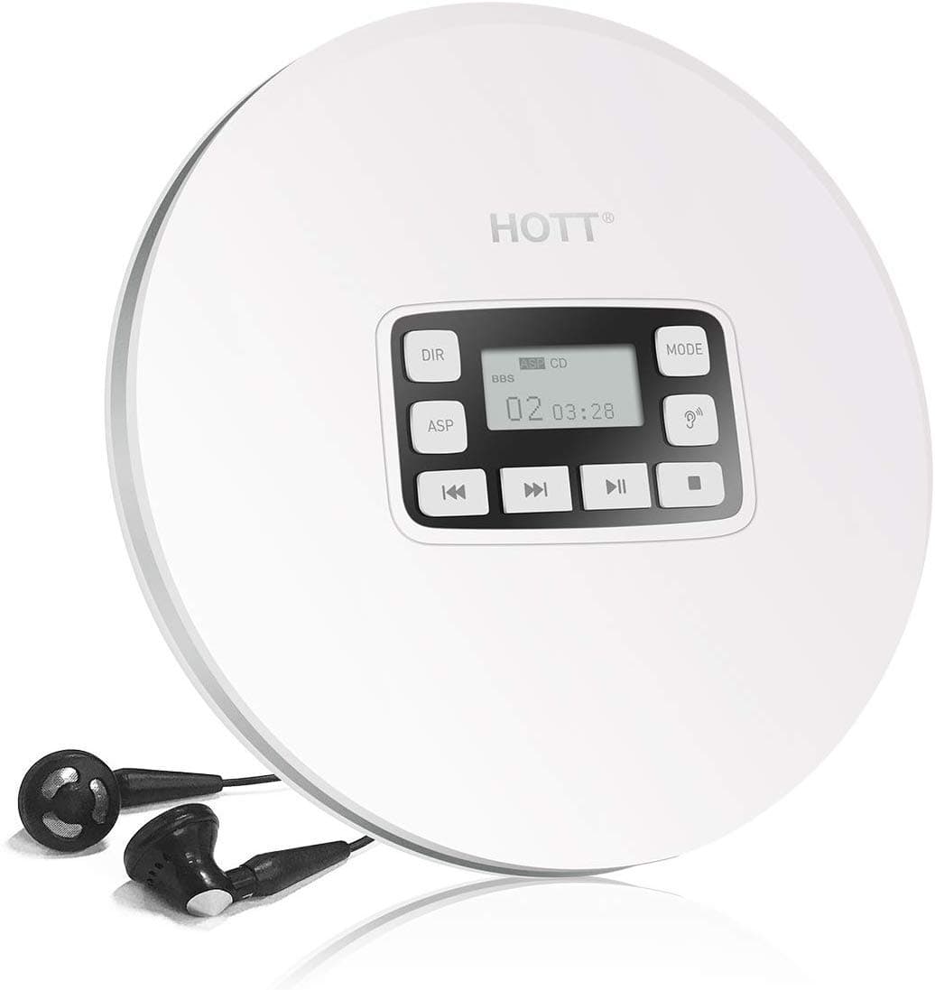 Portable CD Player,HOTT CD611 Small Walkman CD Player with Stereo Headphones USB Cable LED Display Anti-Skip Anti-Shock Personal Compact Disc Music Player (Off-White)