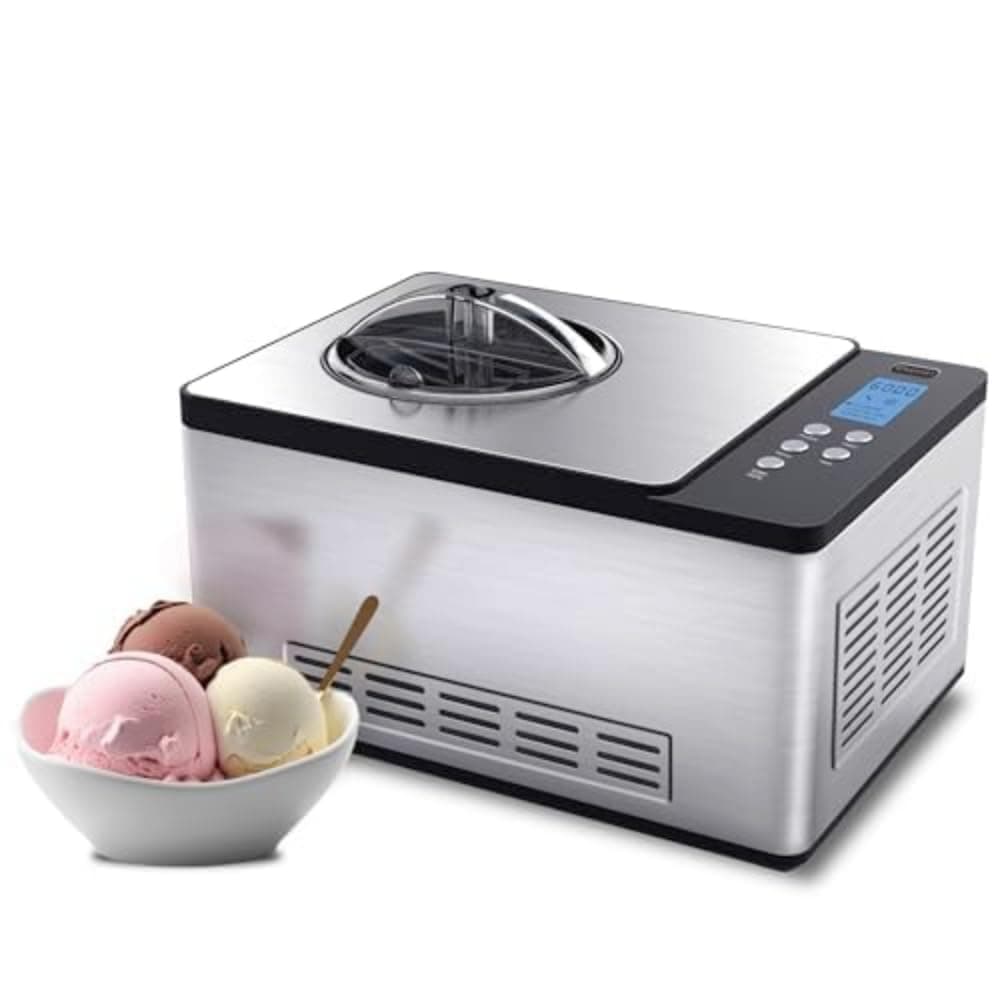Ice Cream Maker Machine Automatic 2.1 Qt. with Built-In Compressor, LCD Digital Display & Timer, No Pre-Freezing, ICM-200LS, Stainless Steel