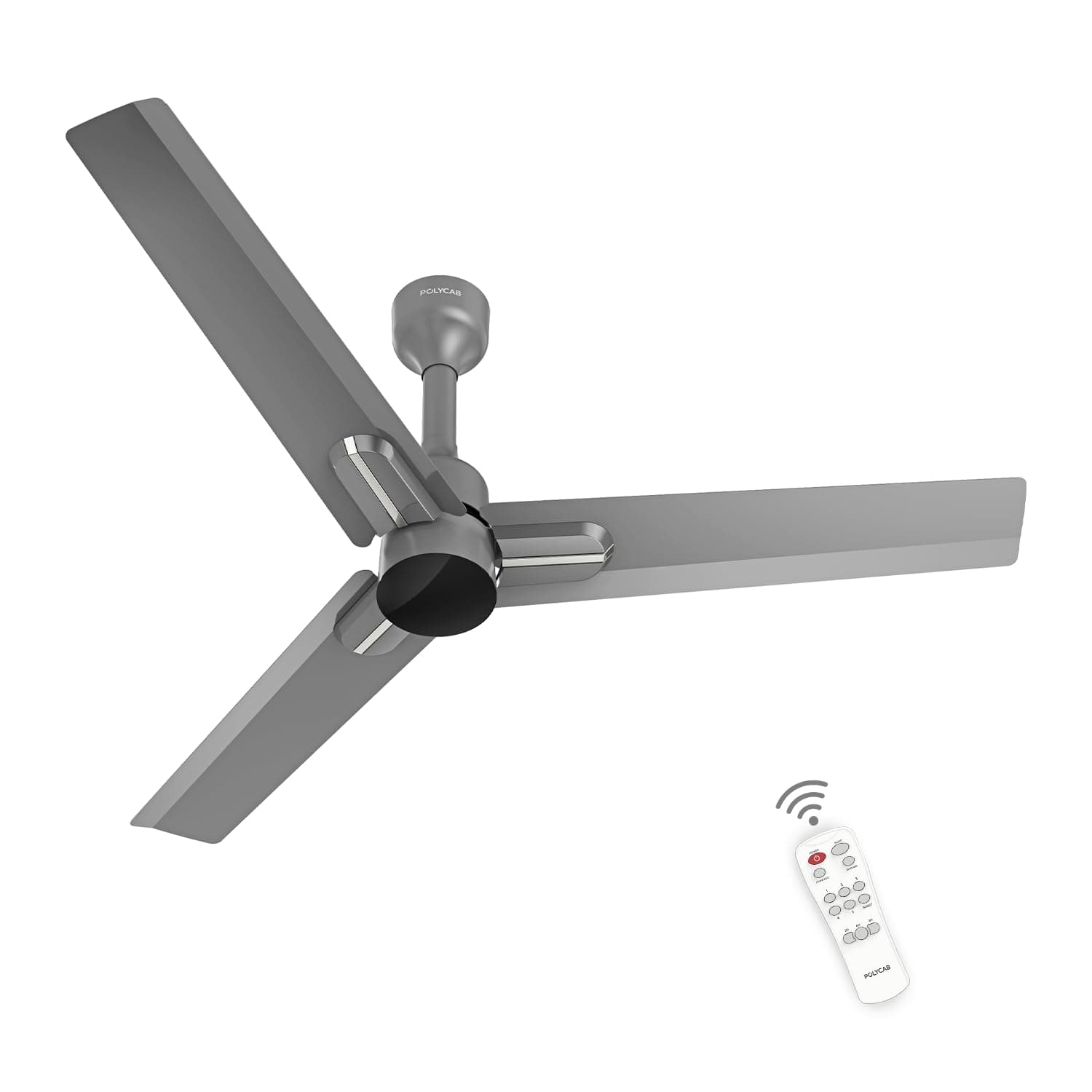 POLYCAB Wizzy Neo 1200mm 5-Star BLDC, Remote Ceiling fan for Living Room| 55% Energy Saving, 100% Copper, High Air Delivery, 6 Speed Setting, Free Installaion | 4-yr Warranty【Grey Chrome】