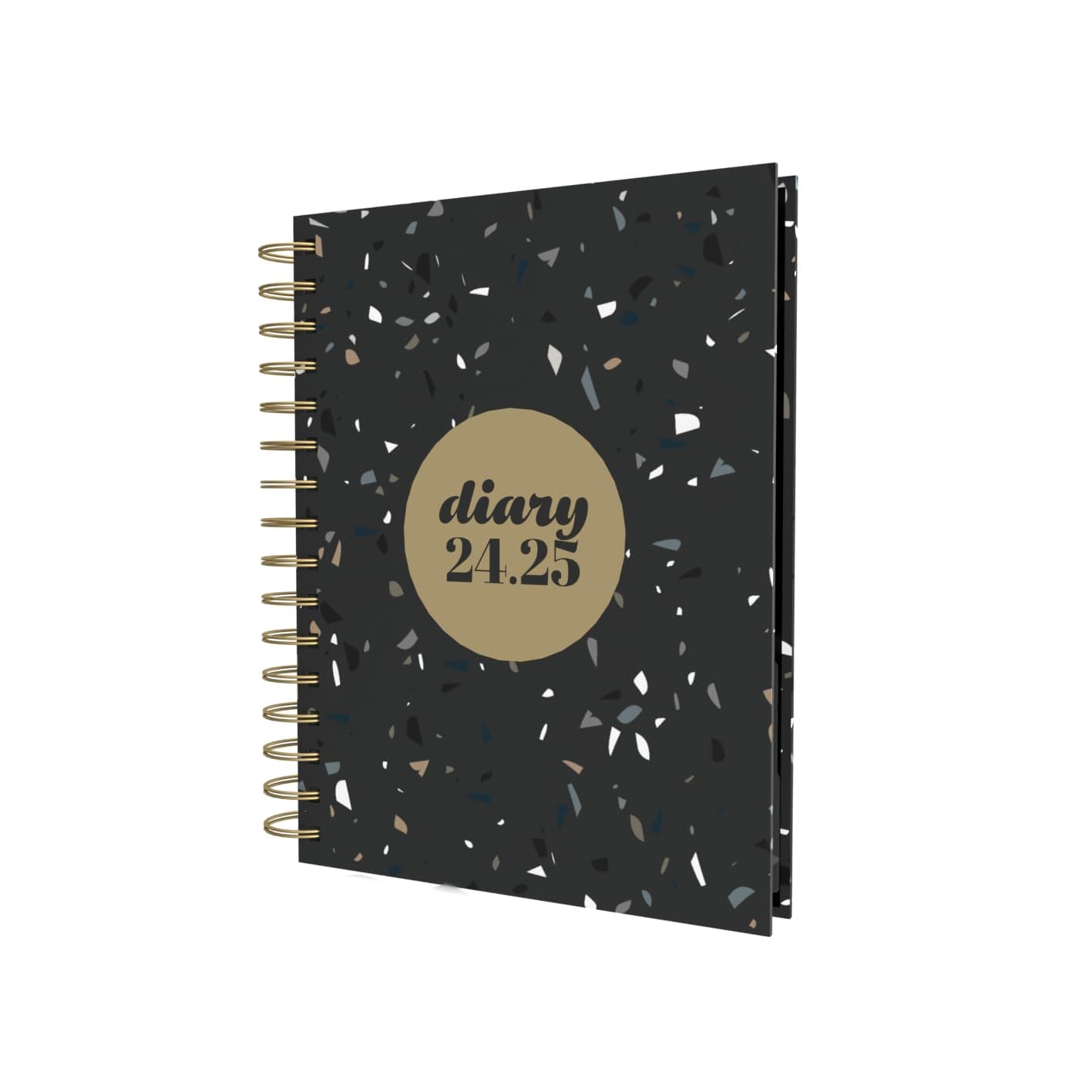 Scandi Mid Year Diary Planner A5 Day To Page Academic Year 2024-25 - Black Terrazzo - Daily Journal for Students, Teachers on Recyled Paper - E-PW51M.TZBK-2425 - August 2024 to August 2025