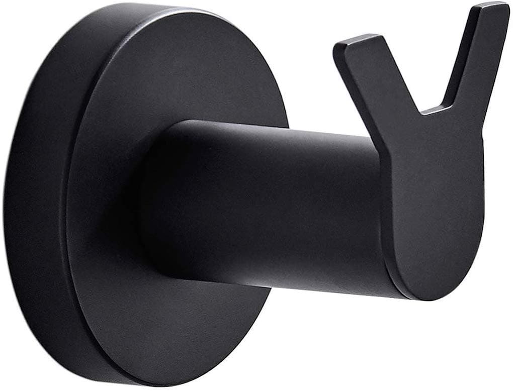 SeeMees Black Towel Hook with 2 Ears Wall Mounted Robe Clothes Coat for Bathroom Kitchen Office Cabinet Garage Bedroom Dresser