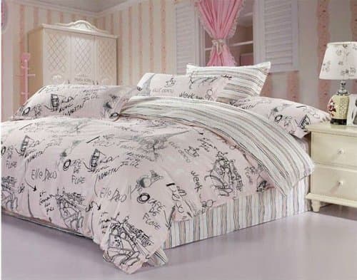 Queen Size Pink 4pcs Comforter Bedding Set The Eiffel Tower Duvet Covers (Queen)
