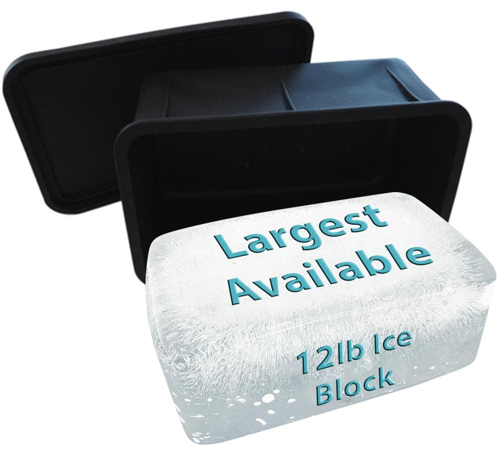 Ice Block Form With Lid Makes 12 Lb. Ice Cube 11" x 7" x 5" Largest Available Ice Block Maker, Ice Bath Chiller, Cold Plunge Tub Or Cooler, Reusable Food Grade