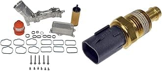 Dorman 926-959 Patented Upgraded Aluminum Engine Oil Filter Housing with Oil Cooler & 926-427 Oil and Coolant Temperature Sensor Compatible with Select Models