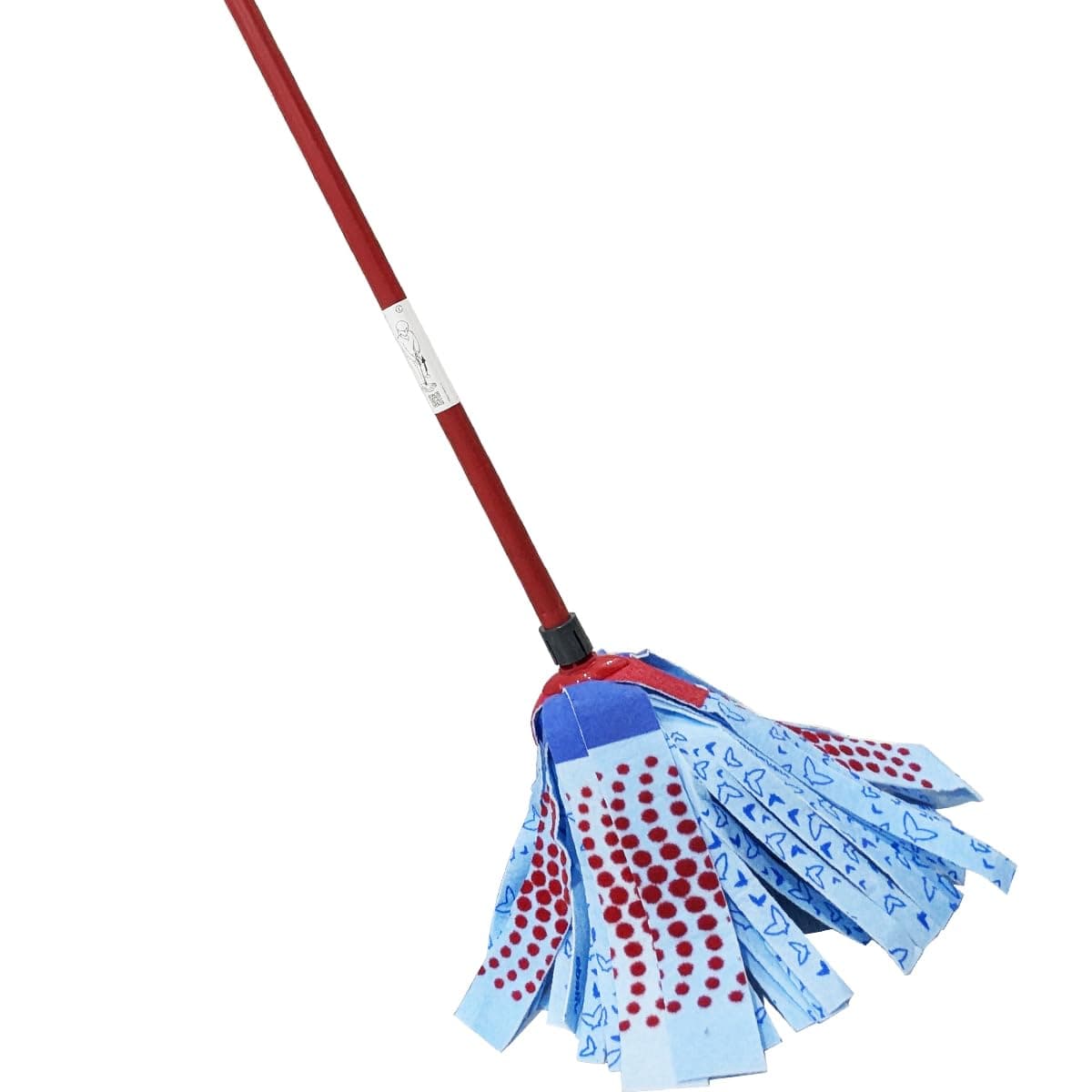 3action Supermocio Floor Mop with a Stick, Versatile, Red Spot Eraser, Blue Microfibre, 3d Red Spots, 14 X 7 X 157 Cm
