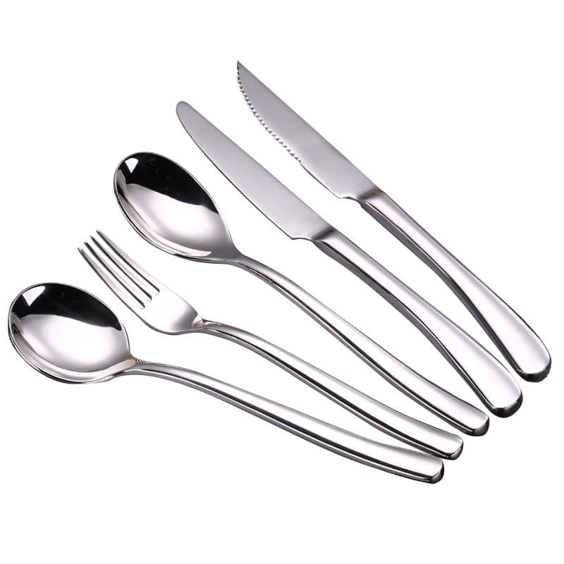 Silverware Flatware Cutlery Set, 5/20/30/40/50/60 Pieces Household Stainless Steel Cutlery Set, Steak Knife, Main Table Spoon, Main Table Fork, Dessert Spoon (Silver 8Set)