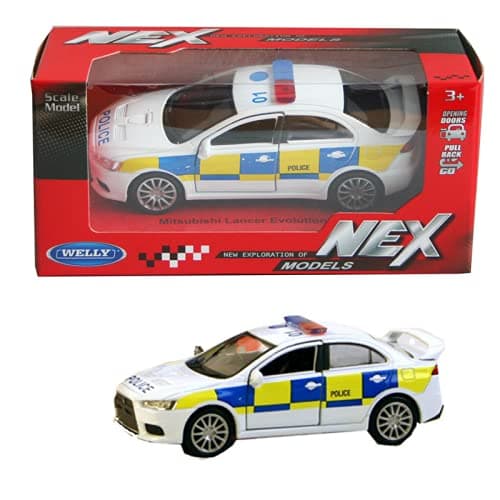 D.A.Y. Republic Official Licensed Mitsubishi Lancer Evolution X Police Interceptor Car 1:34 Scale Metal Die Cast Pull Back Action Toy Model Evo
