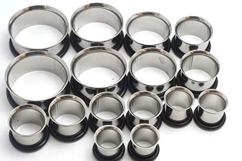16pc 00g 7/16 1/2 9/16 5/8 3/4 7/8 1 Inch Plugs Ear Stretching Kit Steel Tunnels Gauges
