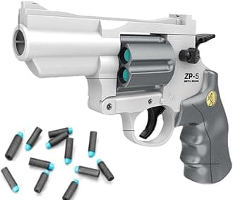 toy Safe Fake Gun Model Revolver Toy Gun for Boy girl with Ejecting Shell Soft Bullets,Realistic Toys Foam Blaster Play (white，grey)12bullet