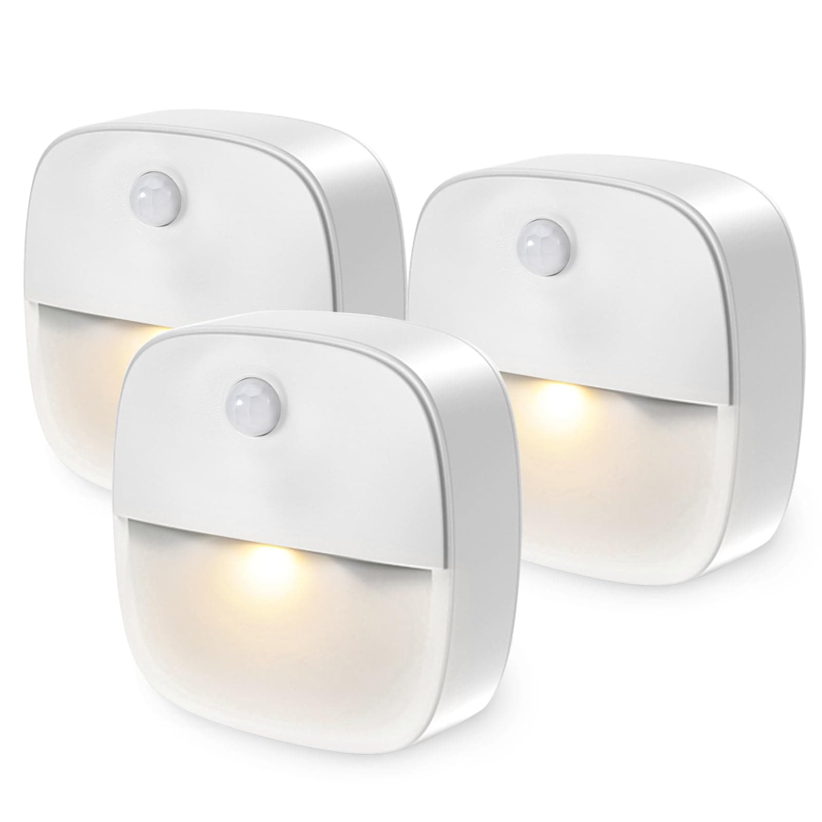 LOFICOPER Motion Sensor Night Light, Battery-Powered LED Stick-On Light for Cabinets, Closets, Stairs, Hallway, Bedroom - 3 Pack