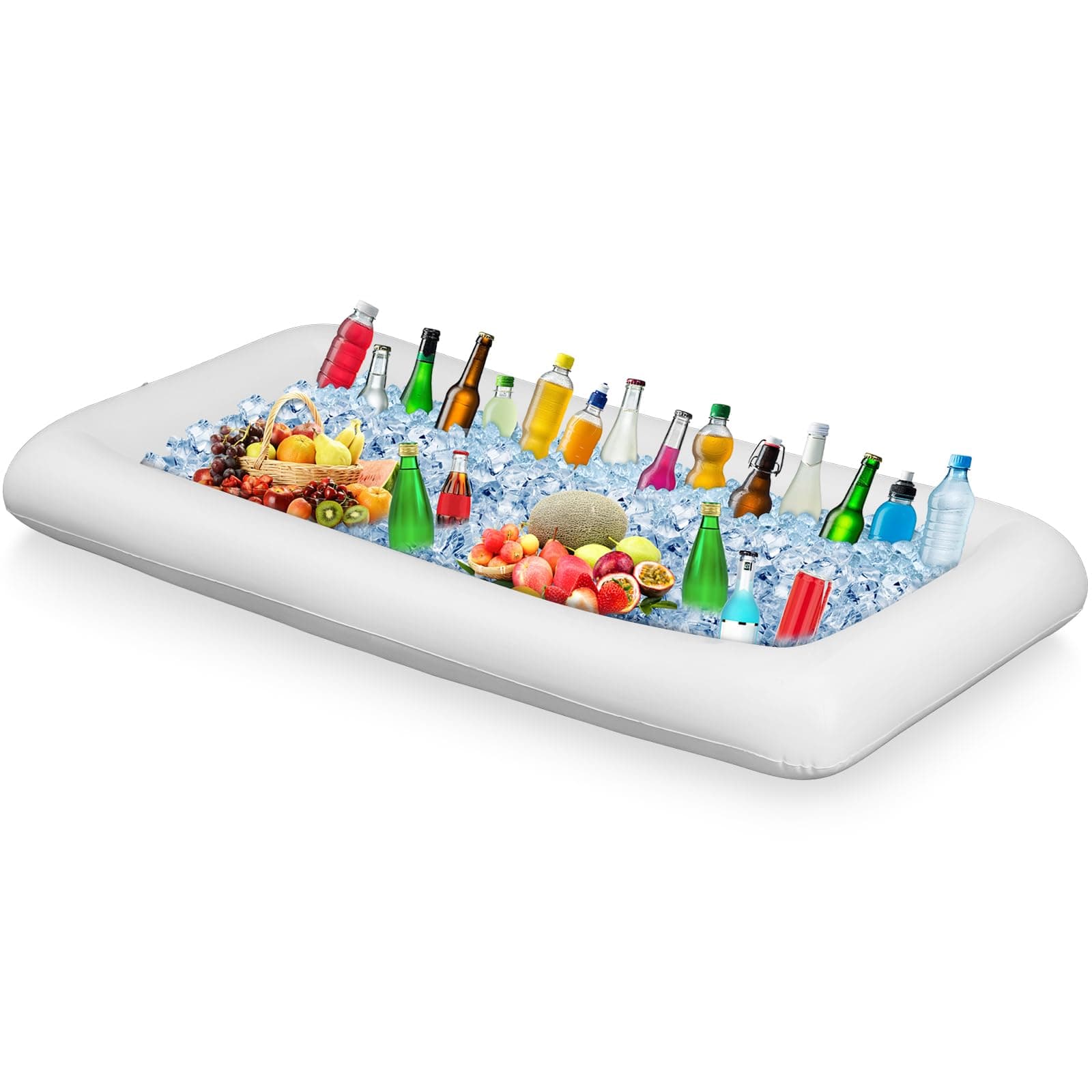 Leitee Inflatable Serving Bar with Drain Plug 52 x 24 x 5'' Inflatable Ice Serving Buffet Bar for Party Food Cooler Buffet Drink(White,Basic Style)