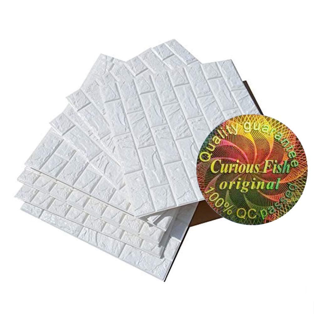 Curious Fish 3D Brick Wallpaper 20PCS Self-adhesive Soft PE Foam Waterproof Panel Ceramic Tile Fodable Cutable DIY Decorate for TV Background Kitchen Bathroom Kids' Living Room Office Decoration