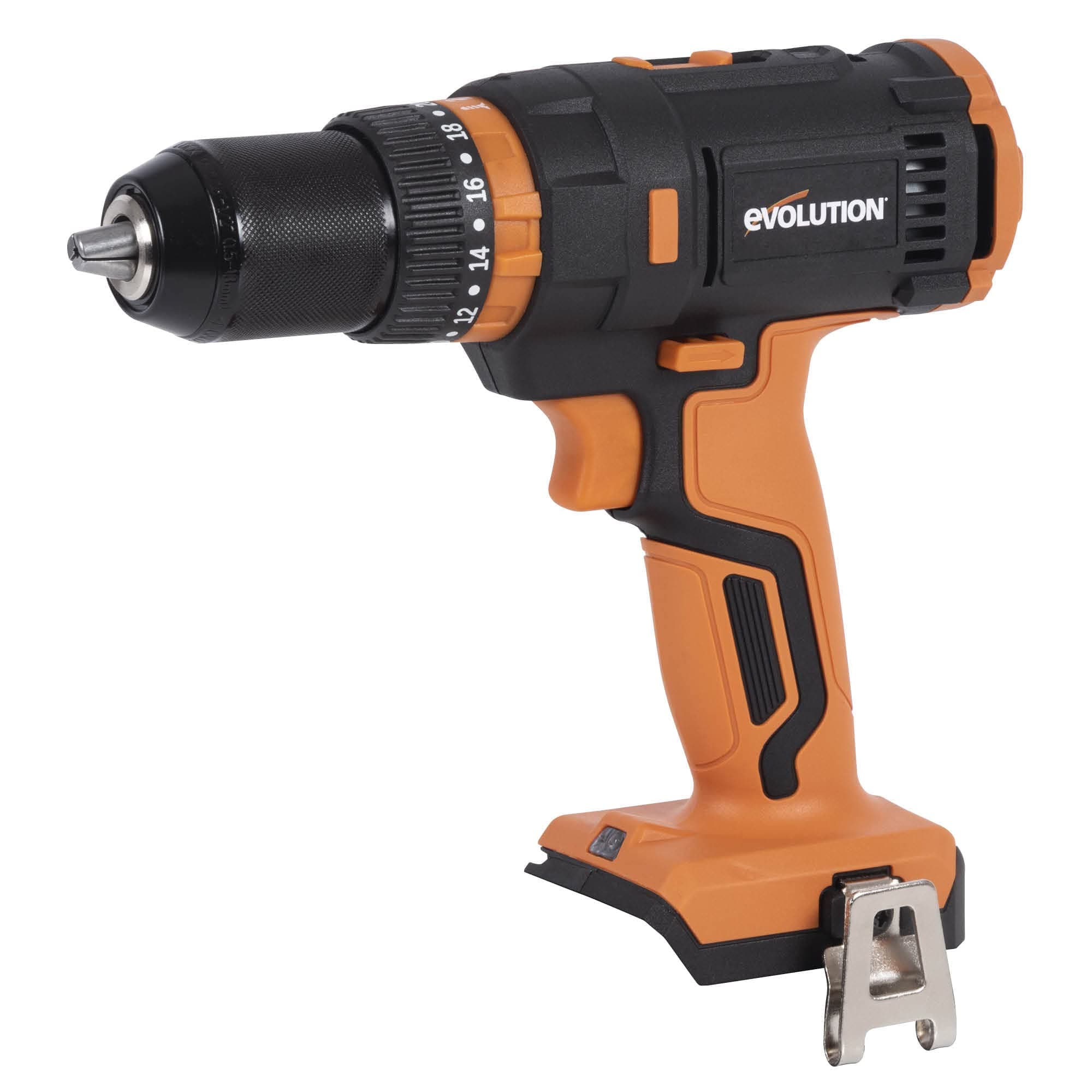 Evolution Power Tools R13CMB-Li Cordless Combi Drill with Variable Speed & Belt Clip - Battery NOT Included, Black/Orange,105-0001