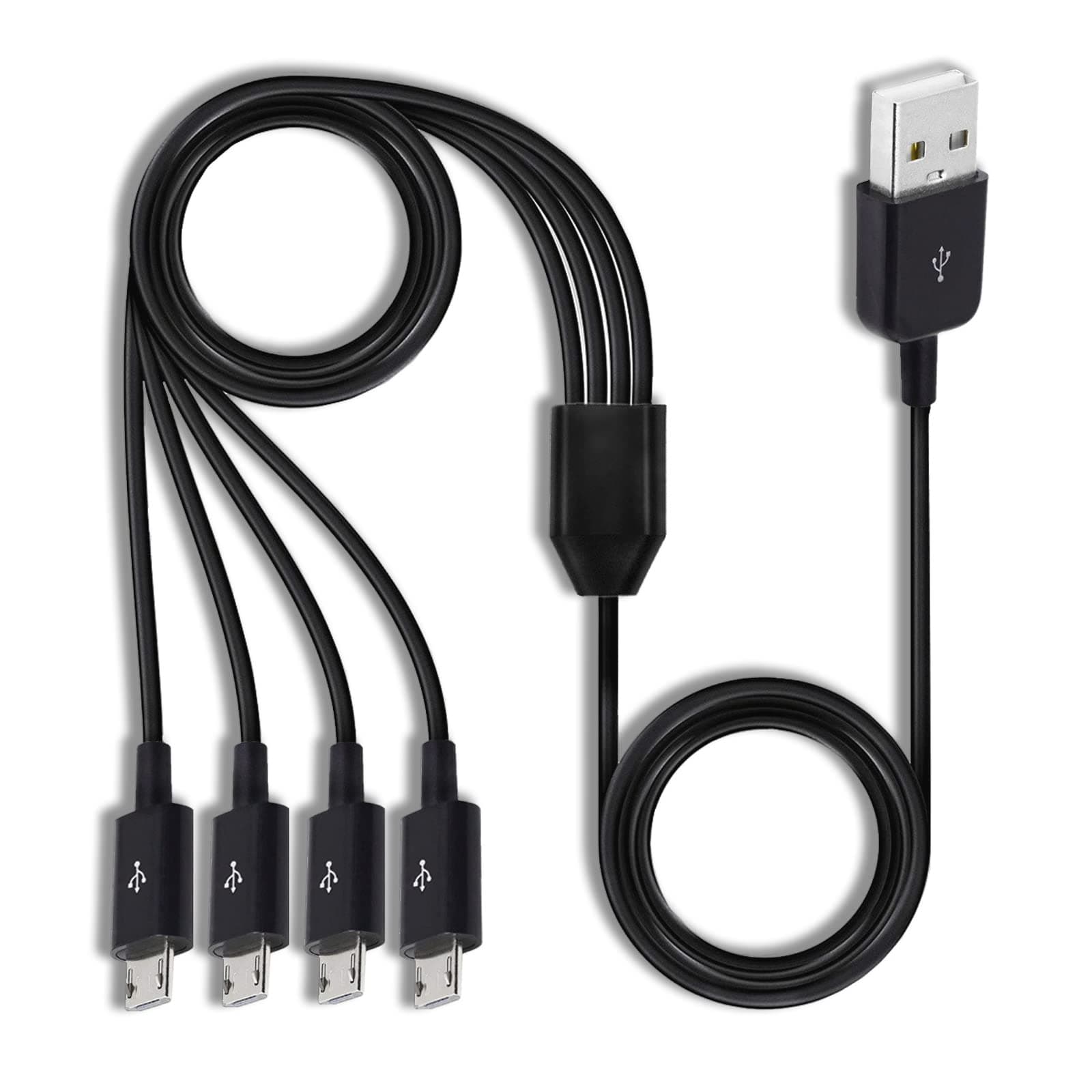 Herfair Micro USB Splitter Cable, 4-in-1 Multi Micro USB Charging Cord, USBMicro Wire Lead Type A Male to 4 MicroUSB Male Adapter Cable for Data Sync/Charge (1.64ft, Black)