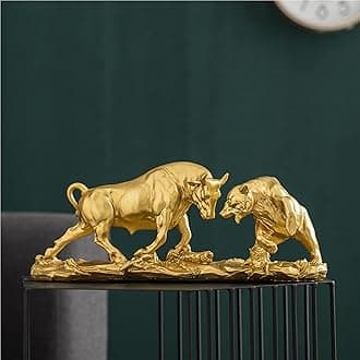 AETVRNI Bull and Bear Statue 15.7" L -Wall Street Bull Statue -Sculptures- Unique Decor for Financial Professionals,Gold