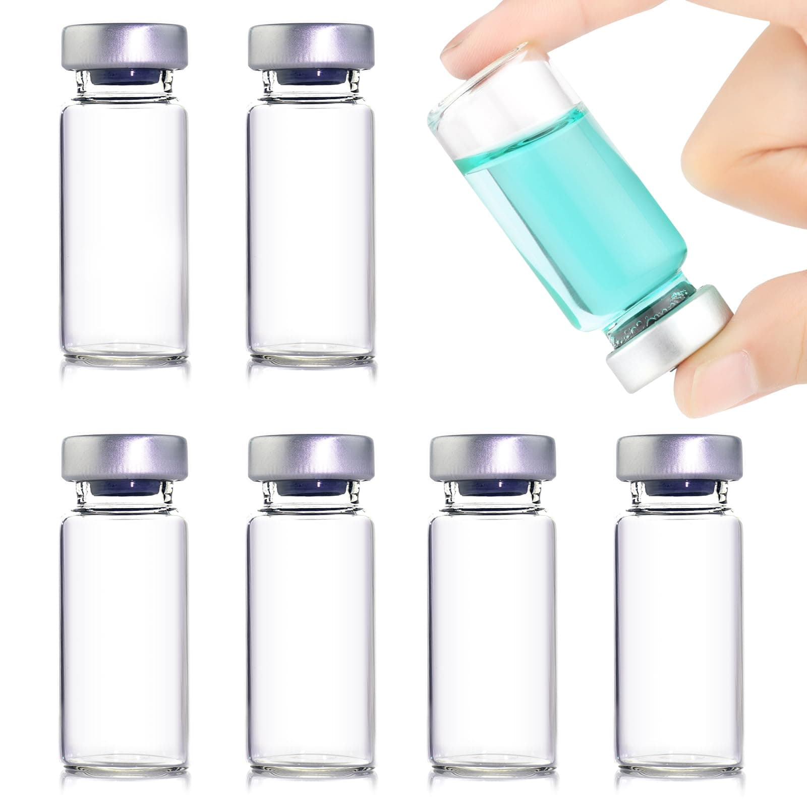 50 Pack 10ml Sealed Sample Vials, Transparent Glass Vials with Self Healing Injection Port (50, 10ML)