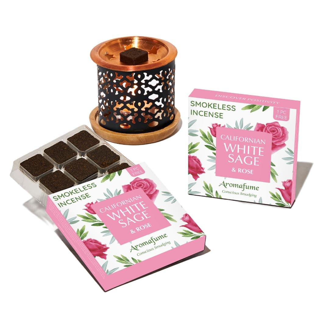White Sage & Rose Incense Bricks with Snowflake Exotic Burner by Aromafume | 2x9 Bricks | Sage Incense for Cleansing Negative Energy & Protection | Sage for Smokeless Smudging, Spiritual Cleansing