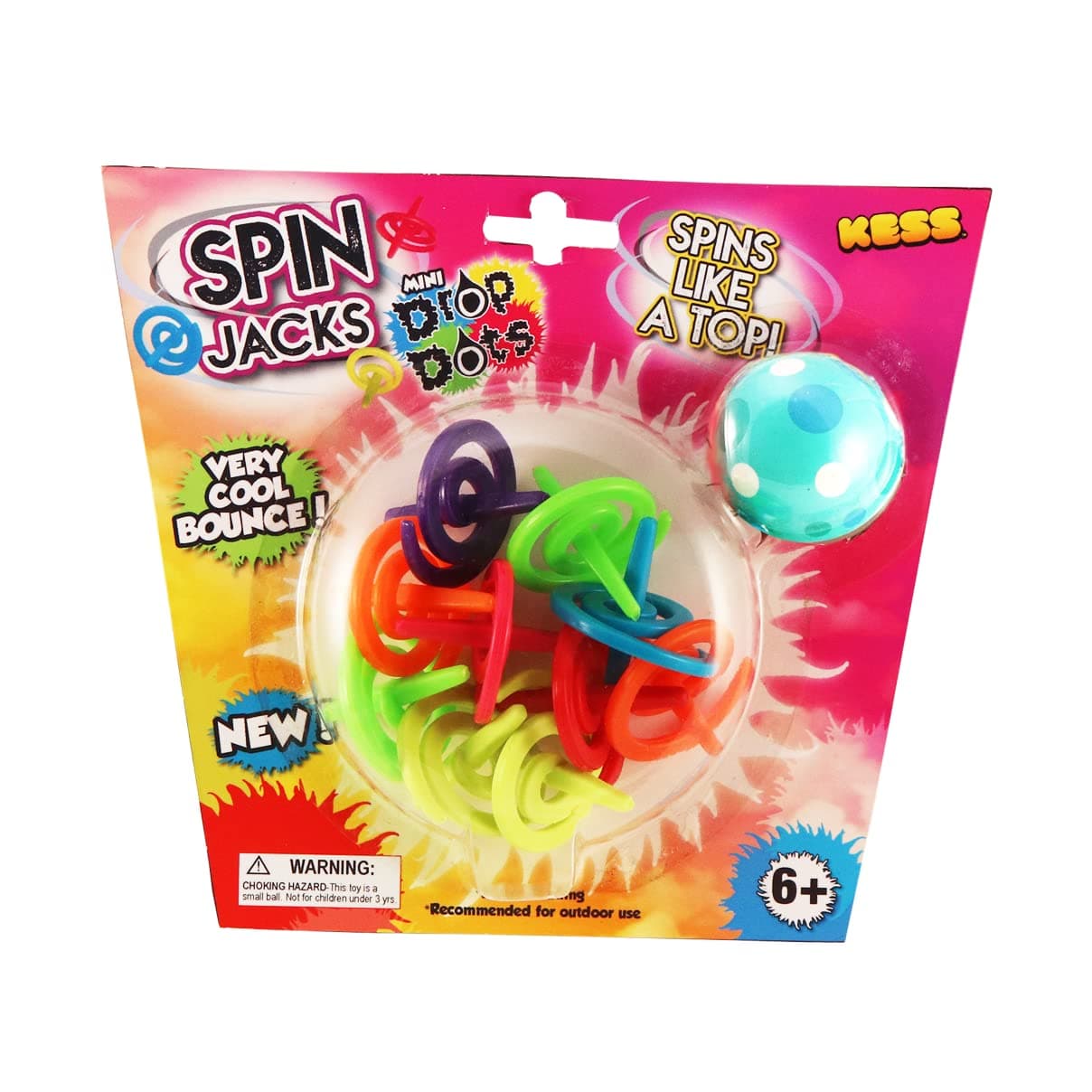 KESS Premium Drop Dots Combo Set Crazy Catchable, Bouncy, Spiky Light-UP Fun | Includes Drop Dots Balls, Dice, and Spin Jacks | Perfect for Kid's Party Favors