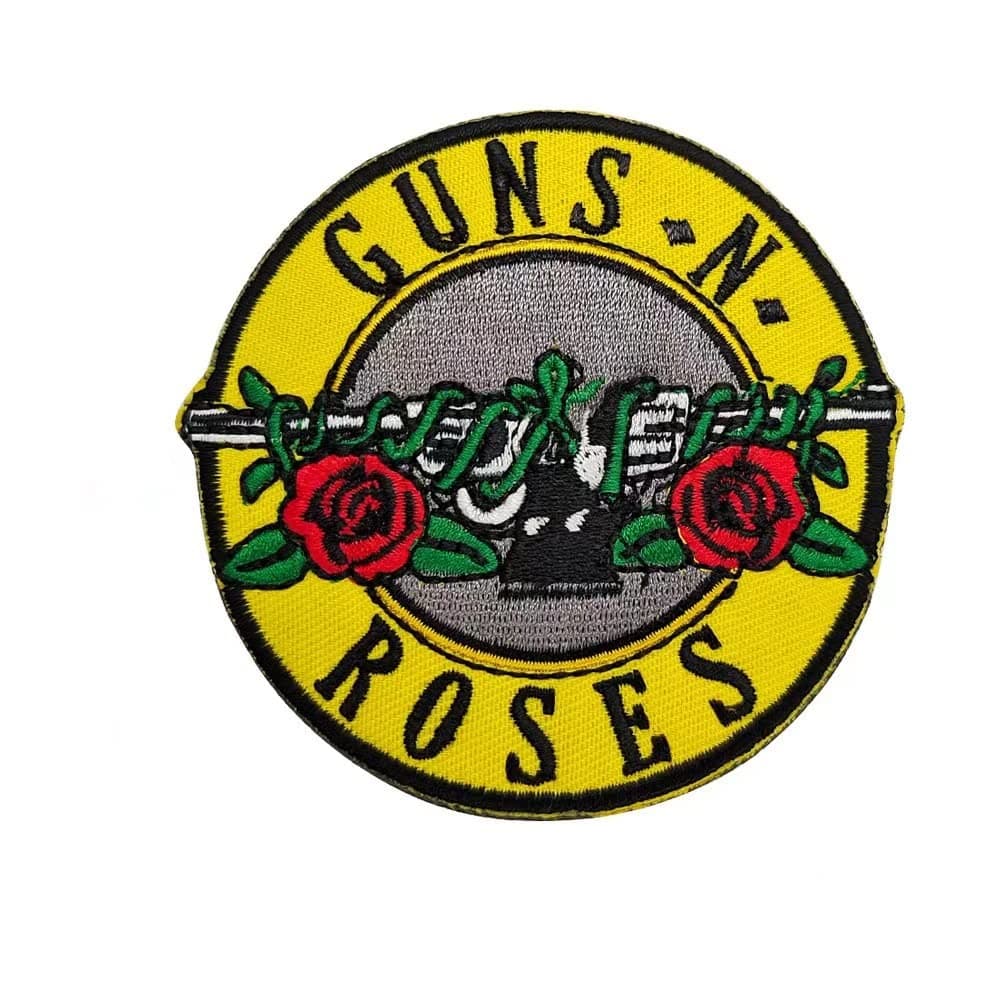 Round Patch Gun Rose Tactical Combat Badge Military Morale Patch Novelty Embroidered Badge Darn Sticker Iron On or Sew On,Roses Big Iron on Yellow Backround Band Logo Revolver （3.5" Dia.