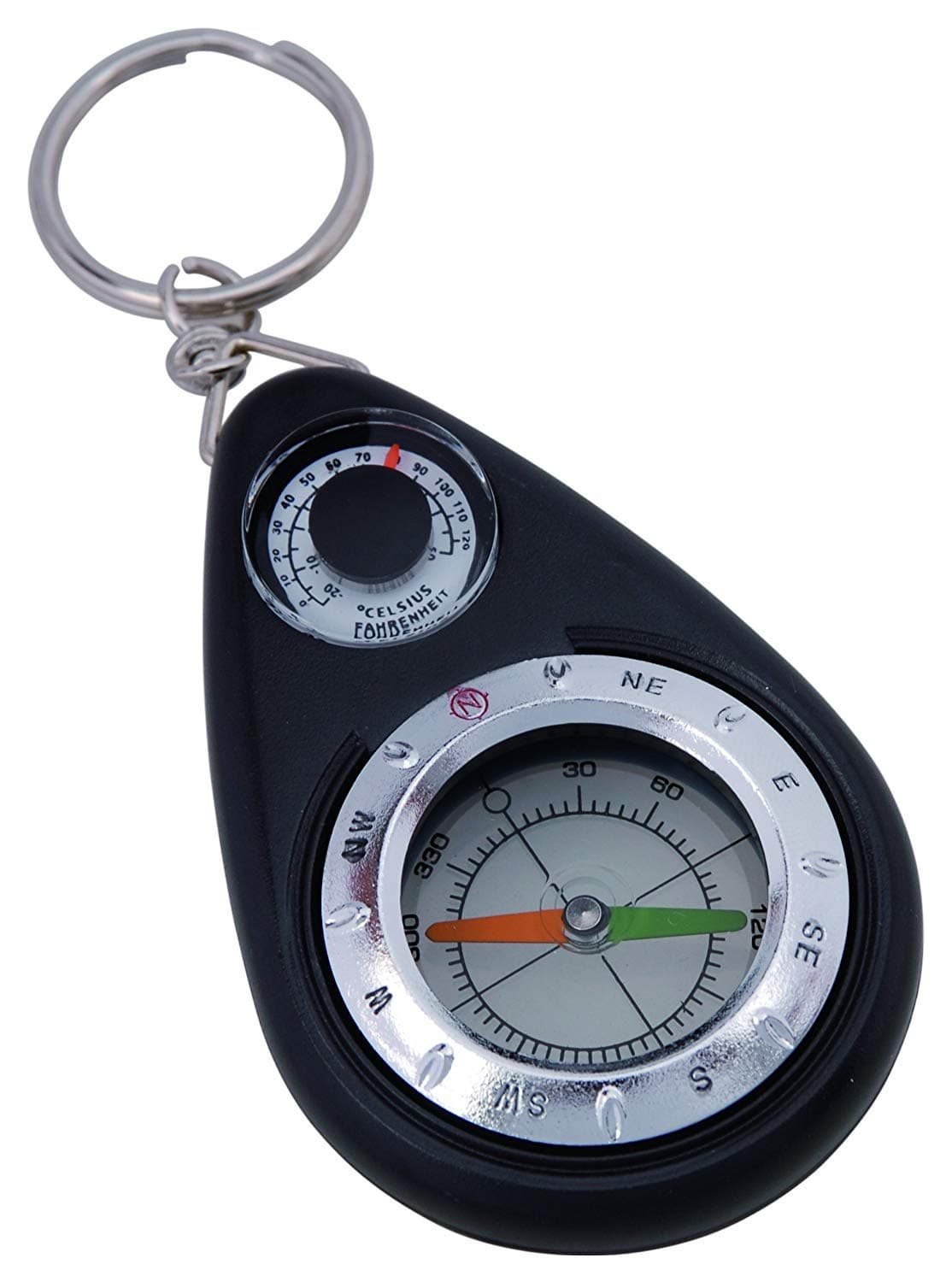 Munkees Small Compass and Thermometer Keychain, Mini Pocket-Sized Waterproof Keyring Gear for Camping, Hiking, Backpacking, Survival Tool, Emergency Kit