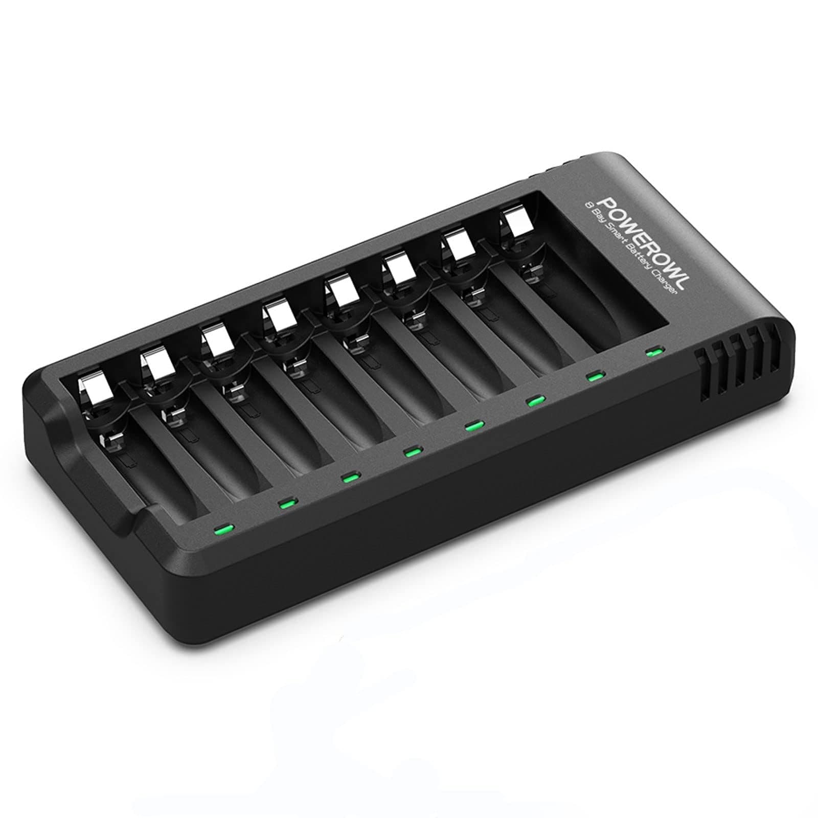 8 Bay AA AAA Battery Charger (USB High-Speed Charging, Independent Slot) for Ni-MH Rechargeable Batteries (No Adapter)