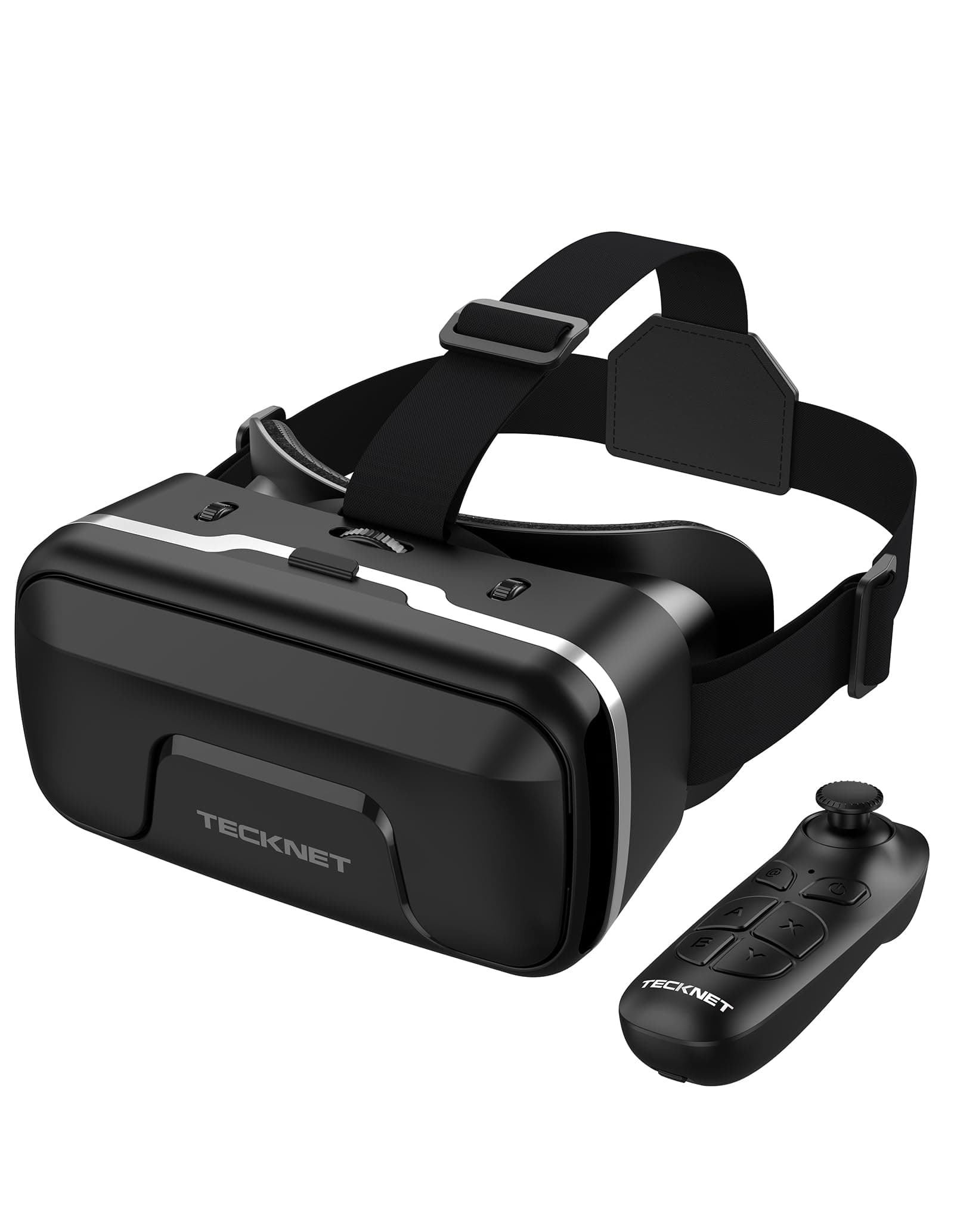 TECKNET VR Headset for Phone with Bluetooth Controller, 4.7-7.2" VR Headsets with HD 110°FOV Anti-Blue Light Lenses & Adjustable Gears, 3D VR Headset for Kids Compatible iPhone Samsung Android