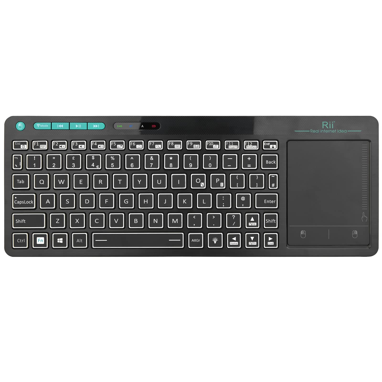 Rii Wireless Keyboard with Touchpad, RT518S Bluetooth Keyboard Dual Mode Backlit Multimedia Keyboard Rechargeable for Android TV Box,PC,Tablets,Smart TV, HTPC, IPTV,Windows