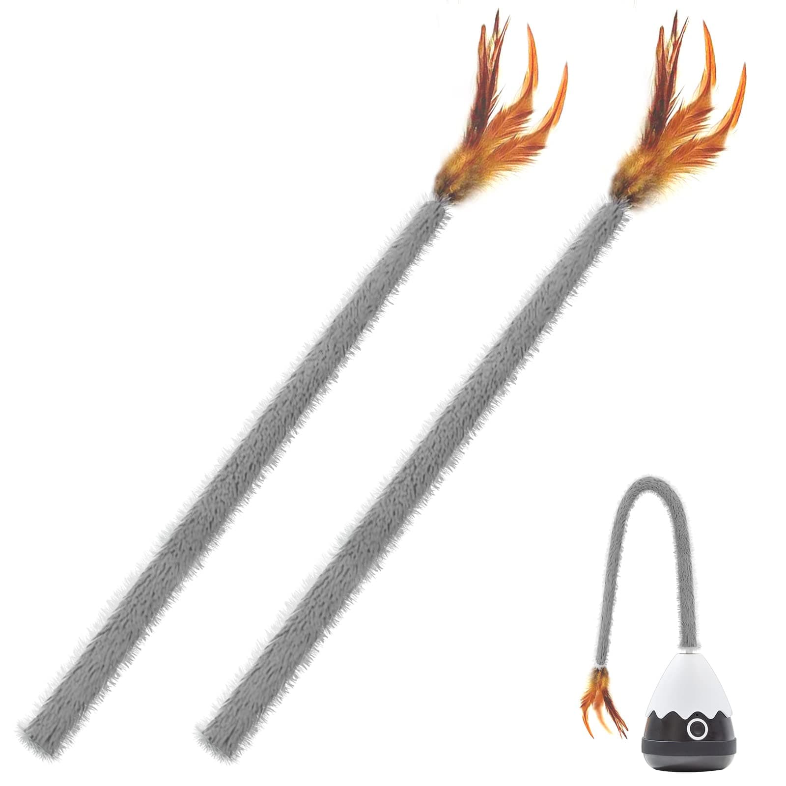 Cat Wand Toy Plush Tail 2 Pack-Grey