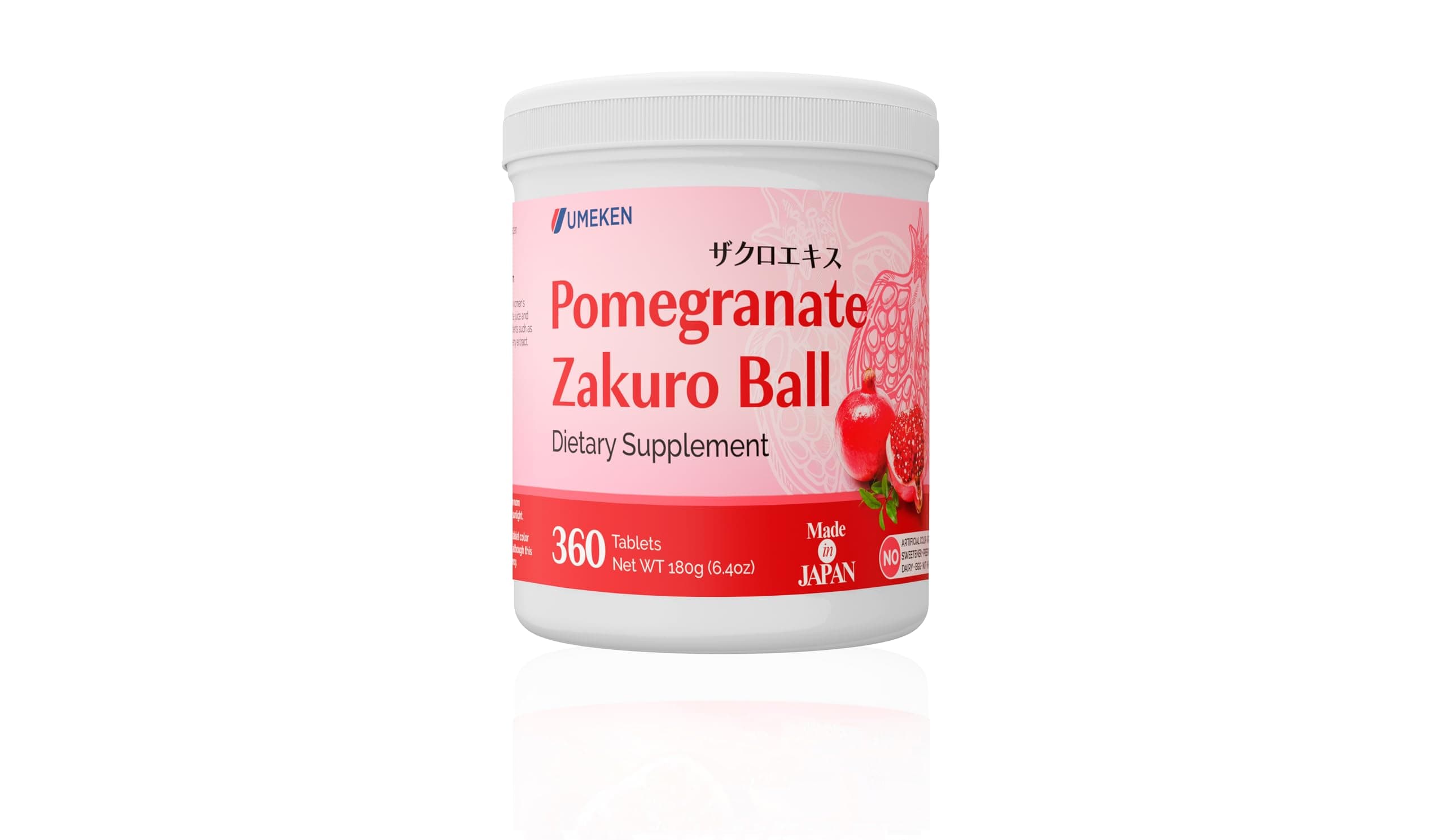 Umeken Pomegranate Balls, Chewable Supplement with Natural Vitamins, Minerals, Citric Acids & Tannins, Japanese Pomegranate Supplements for Women, 2 Month Supply, 360 Count Bottle, Pack of 1