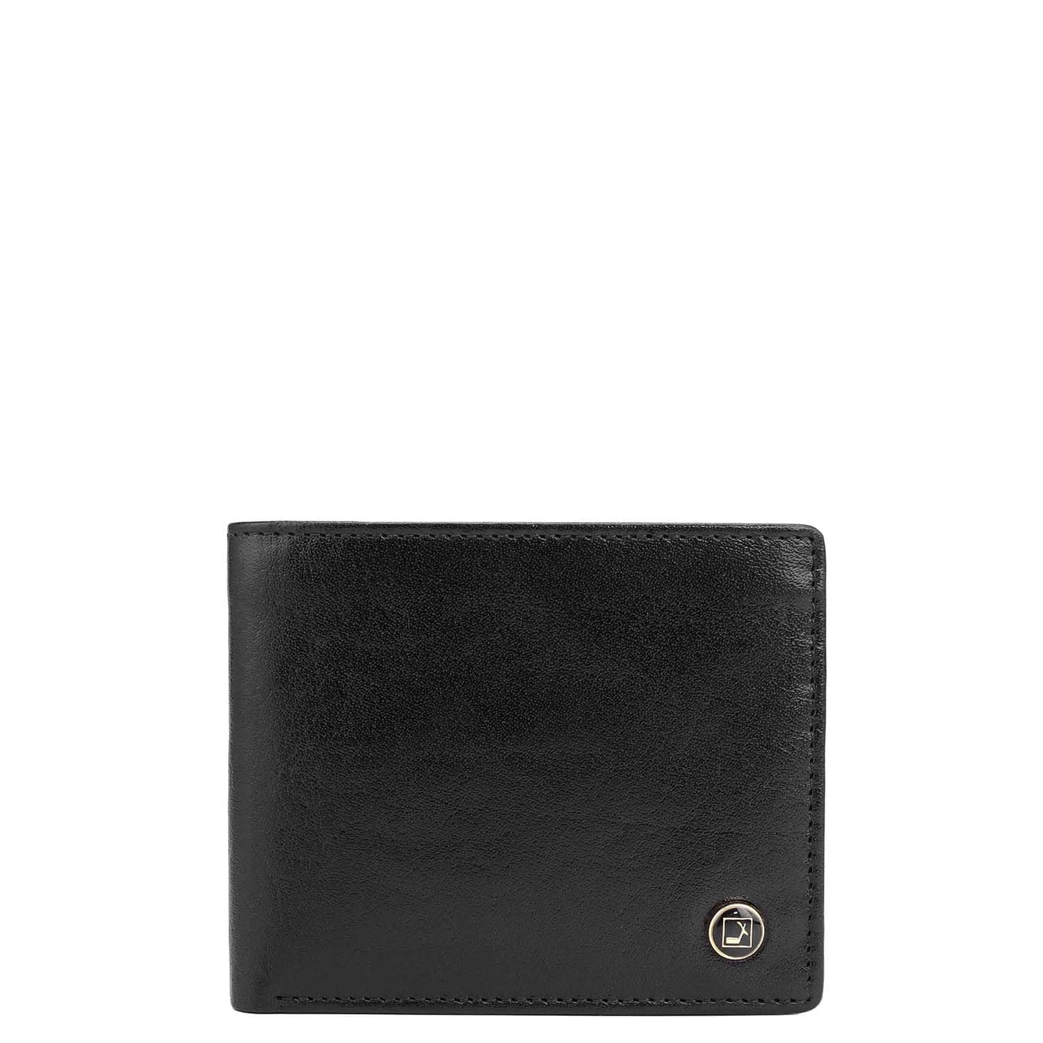 RFID Protected Genuine Leather Wallet for Men with Multicard Slots, Black, 9 cm, Black Plain