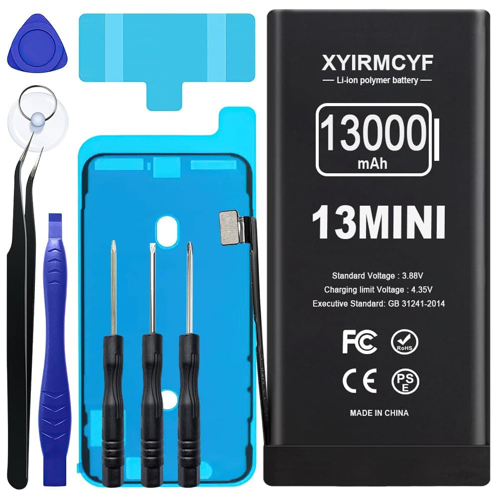 XYIRMCYF 13000mAh Super Capacity Battery Compatible with iPhone 13 Mini, 0 Cycle Li-Polymer Replacement Battery for iPhone 13 Mini, with Professional Repair Tool Kit