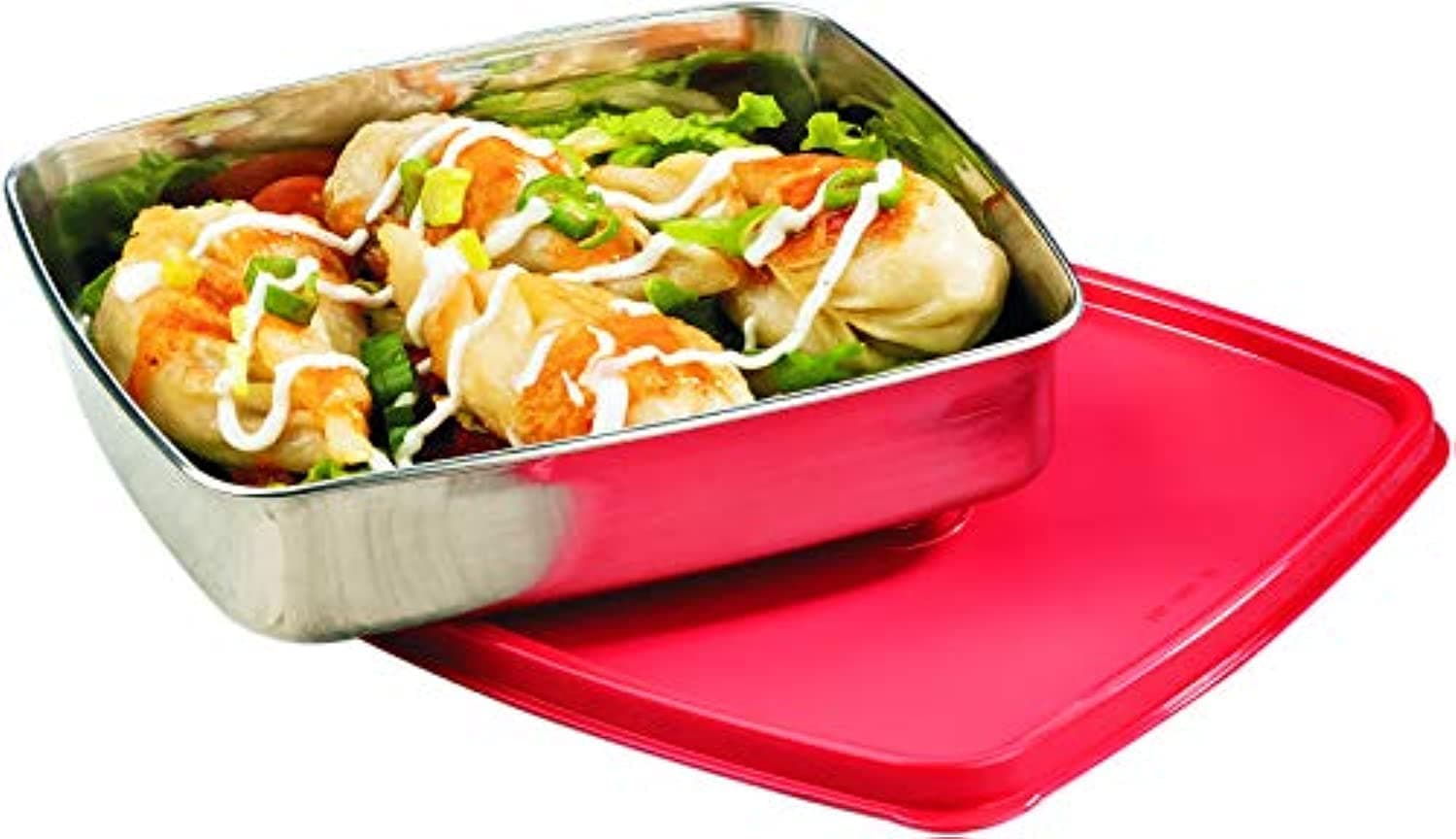 SIGNORA WARE Smart N Slim Steel 400Ml Container,Set Of 1,Red,Stainless_Steel