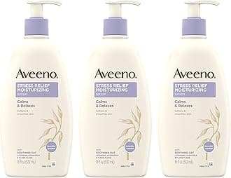 Aveeno Stress Relief Moisturizing Body Lotion with Lavender, Natural Oatmeal & Chamomile & Ylang-Ylang Essential Oils to Calm & Relax, Non-Greasy Daily Stress Relief Lotion, 3 x 18 fl. oz