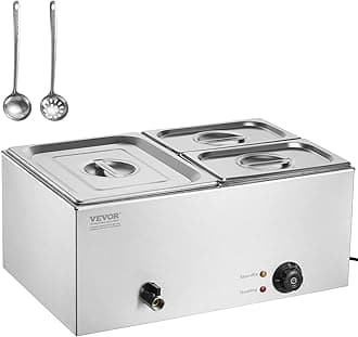 VEVOR 3-Pan Commercial Food Warmer, 17QT Electric Steam Table, 1200W Professional Countertop Stainless Steel Buffet Bain Marie with 86-185°F Temp Control for Catering and Restaurants, Silver