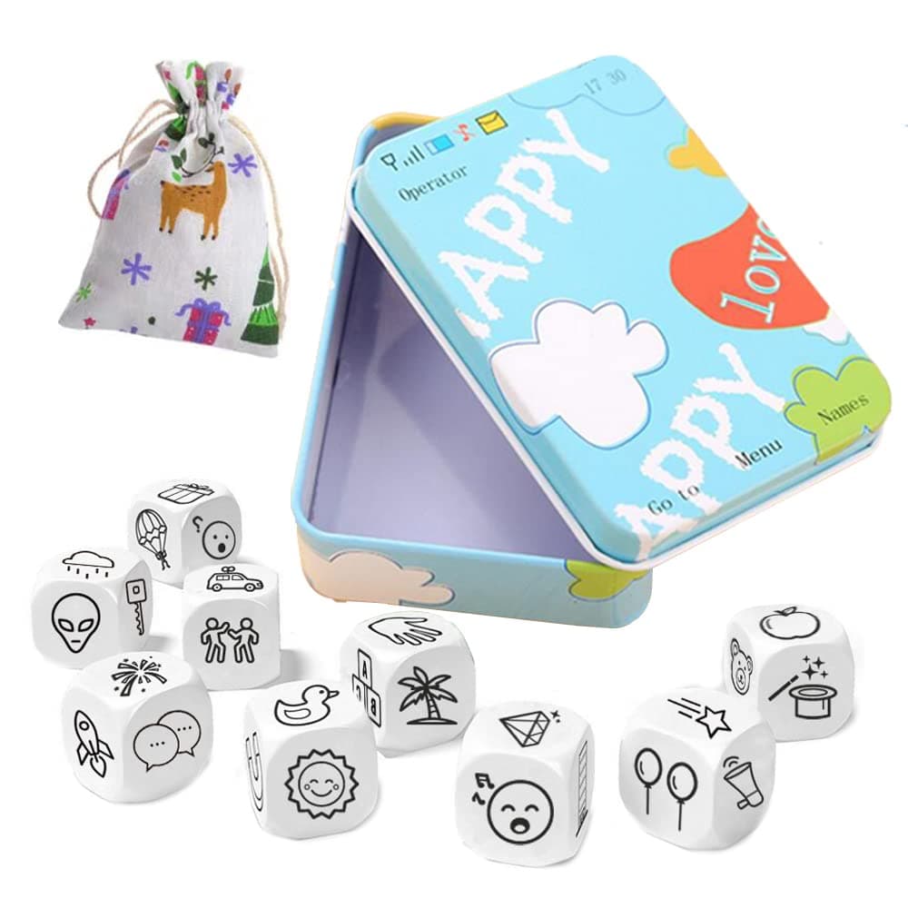 Happy Story 9 Cubes Bundle Dices Iron Box Storage Design Creative Kids Game Storytelling Game for Kids and Adults