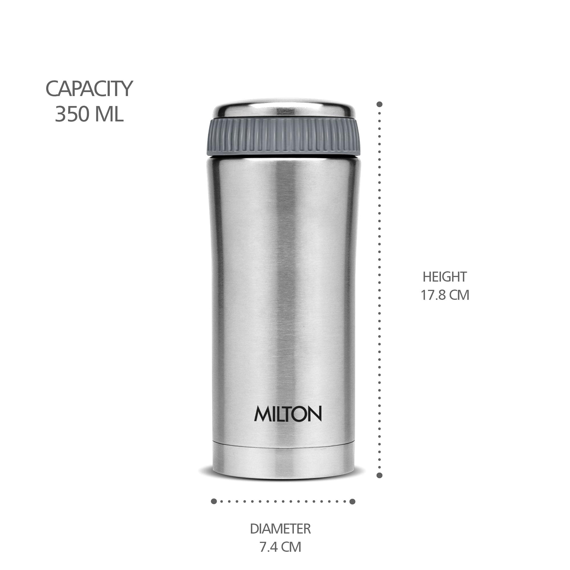 Milton Optima 350 Thermosteel Hot and Cold Flask, 350 ml, Silver