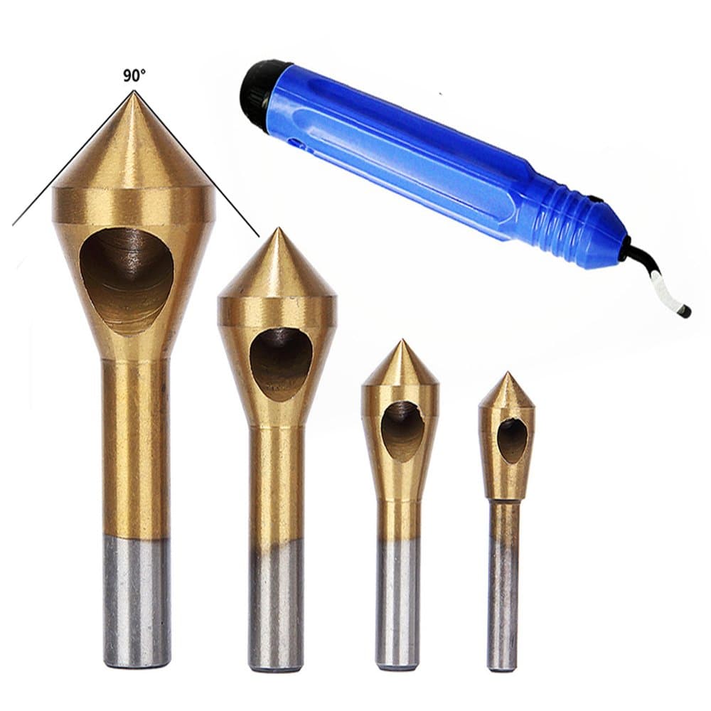 Titanium Coated Countersink Chamfer Tool Deburring Tool Set Metal Wood Drill Bits Set (4 PCS）