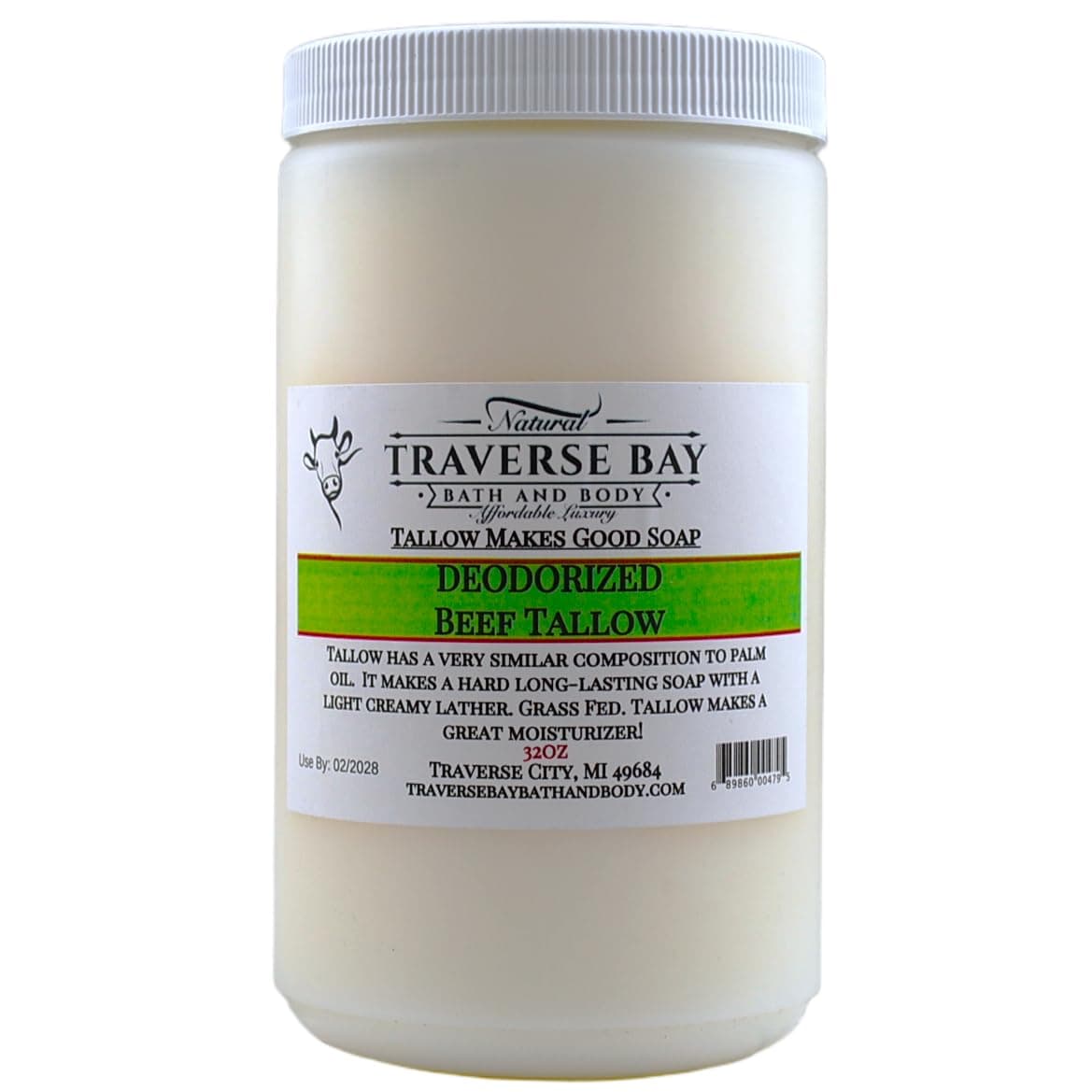 Traverse Bay Bath and Body BEEF TALLOW DEODORIZED Non Hydrogenated Soap making supplies. 32 FL Oz DIY projects.