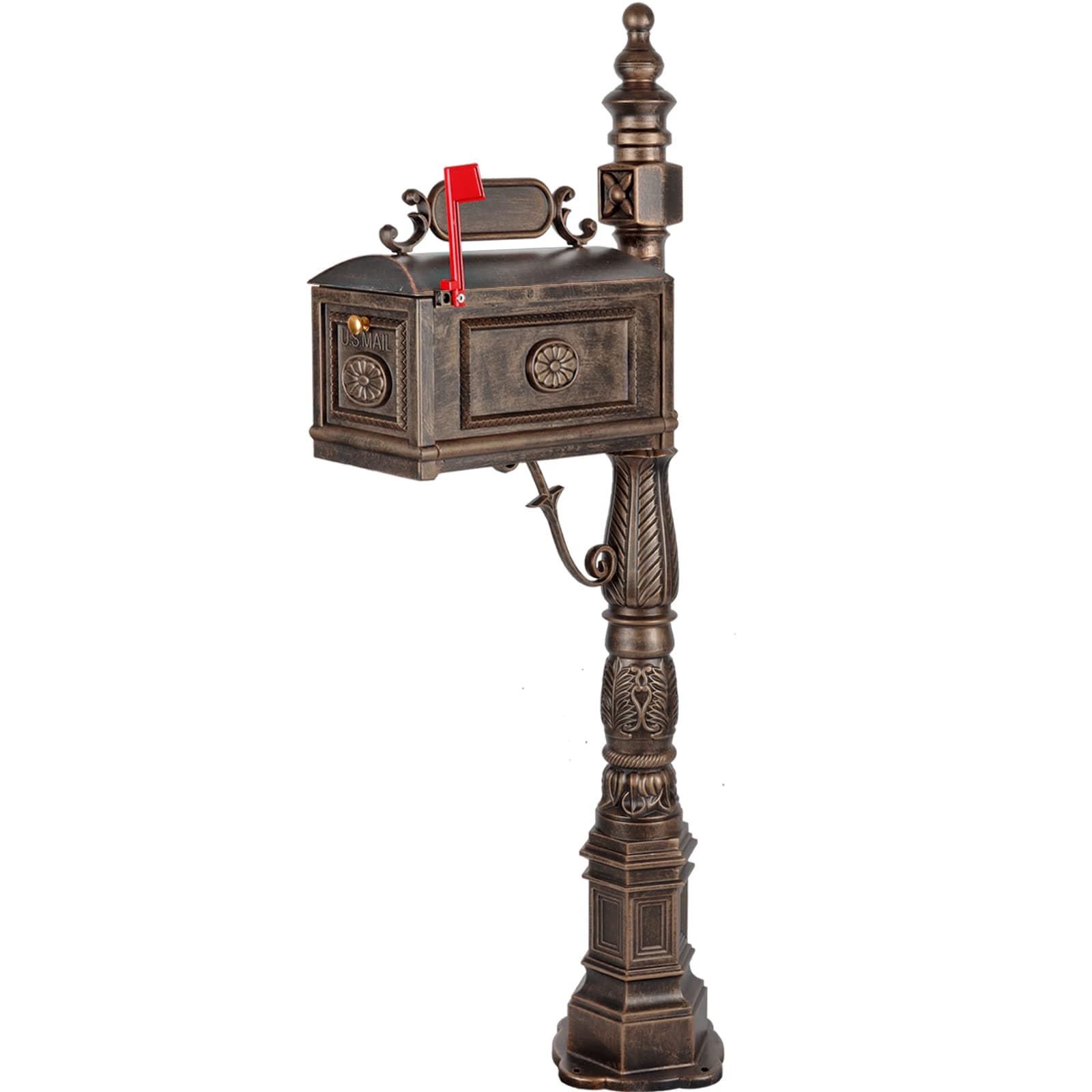 Barcelona Decorative Post Mailbox Combination Stratford Heavy Duty Postal Mail Box Cast Aluminum(Bronze)