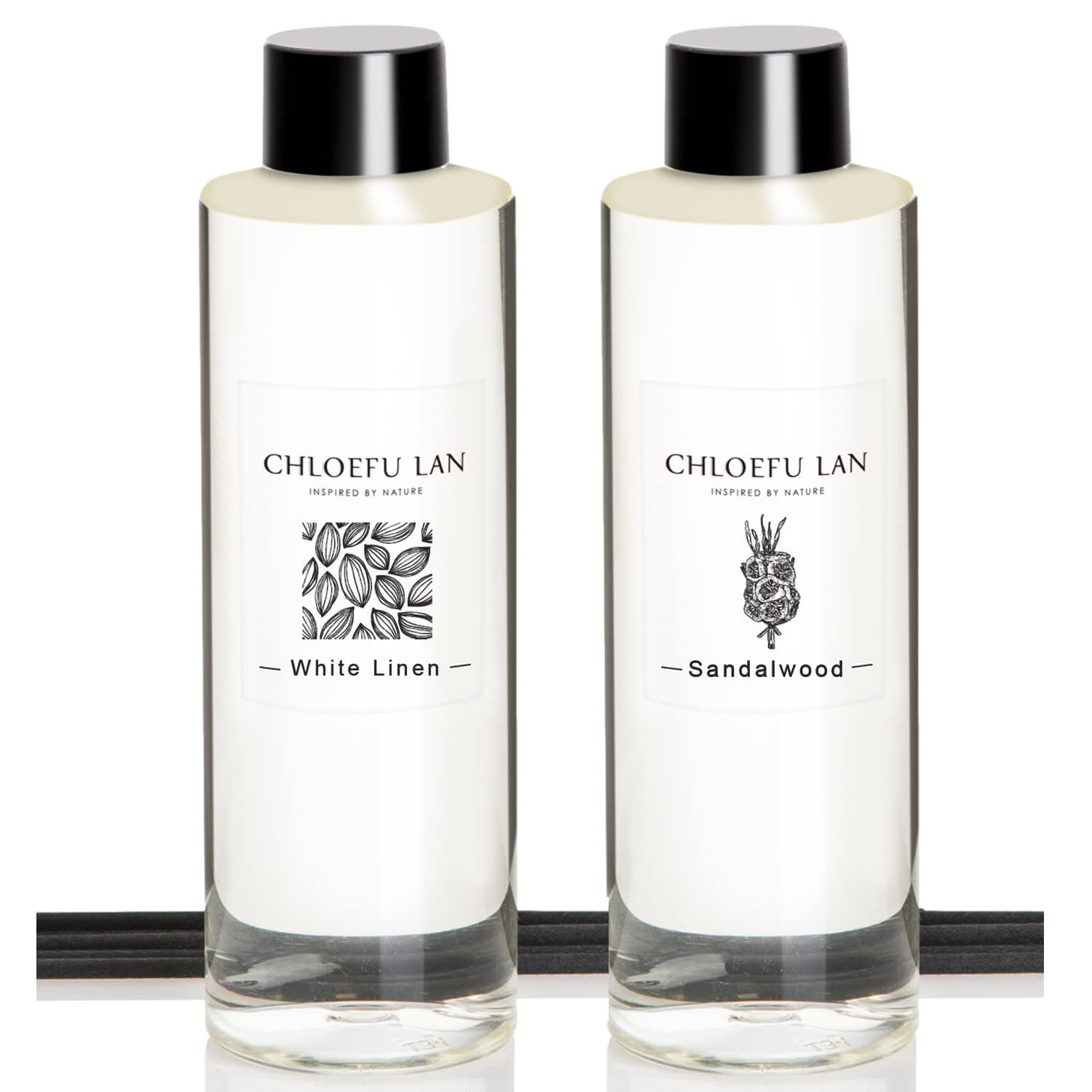 Chloefu LAN Fresh Linen+Sandalwood Reed Diffuser Refill Set 7.05 oz, Natural Essential Scented Oil with Diffuser Sticks, Bathroom Diffuser, Long Lasting Fragrance 2 Pack