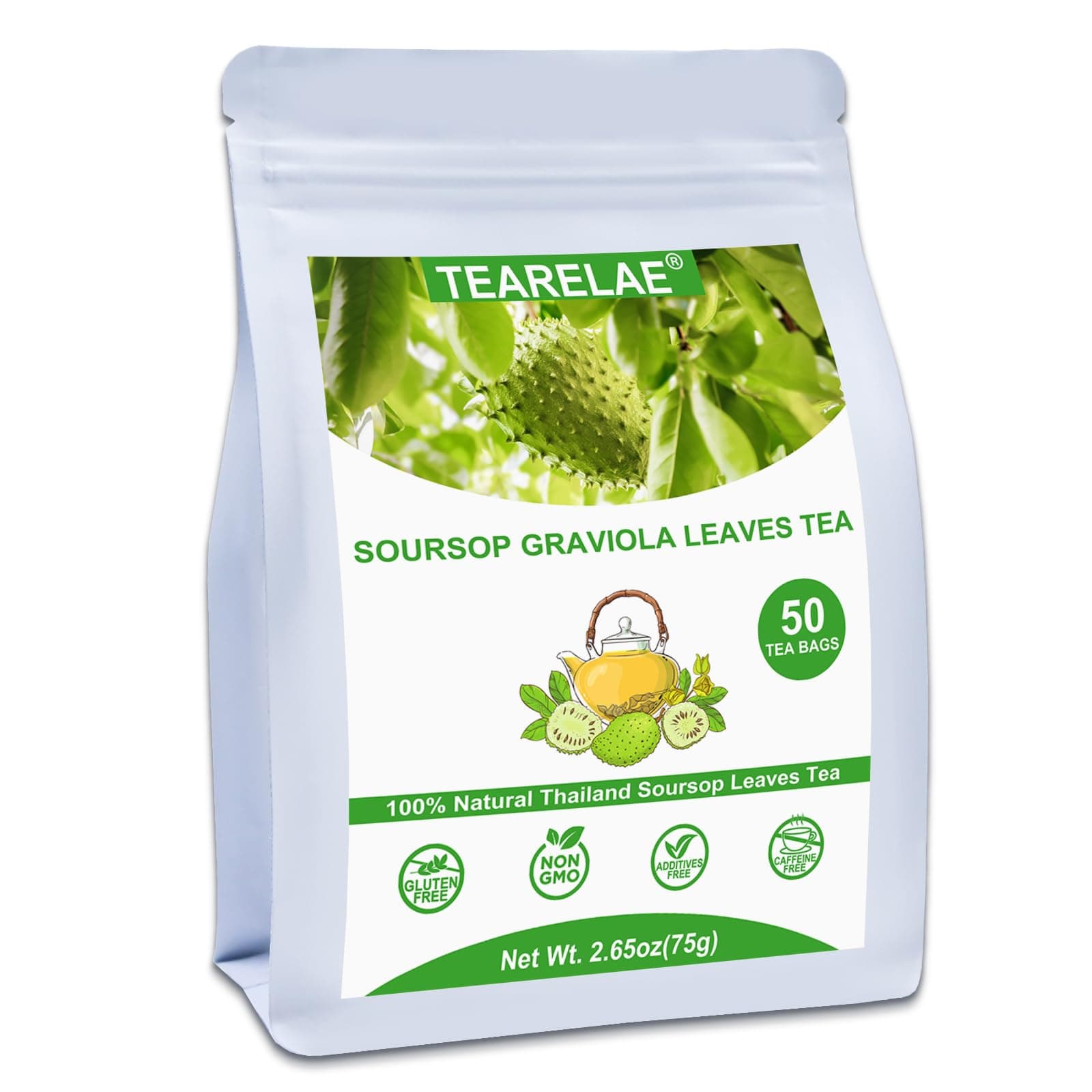 TEARELAE - Soursop Leaves Tea - 1.5g x 50 Count - 100% Pure Soursop Graviola Leaves Tea Bag - Country of Origin Thailand - Support Digestion & Rich In Nutrients
