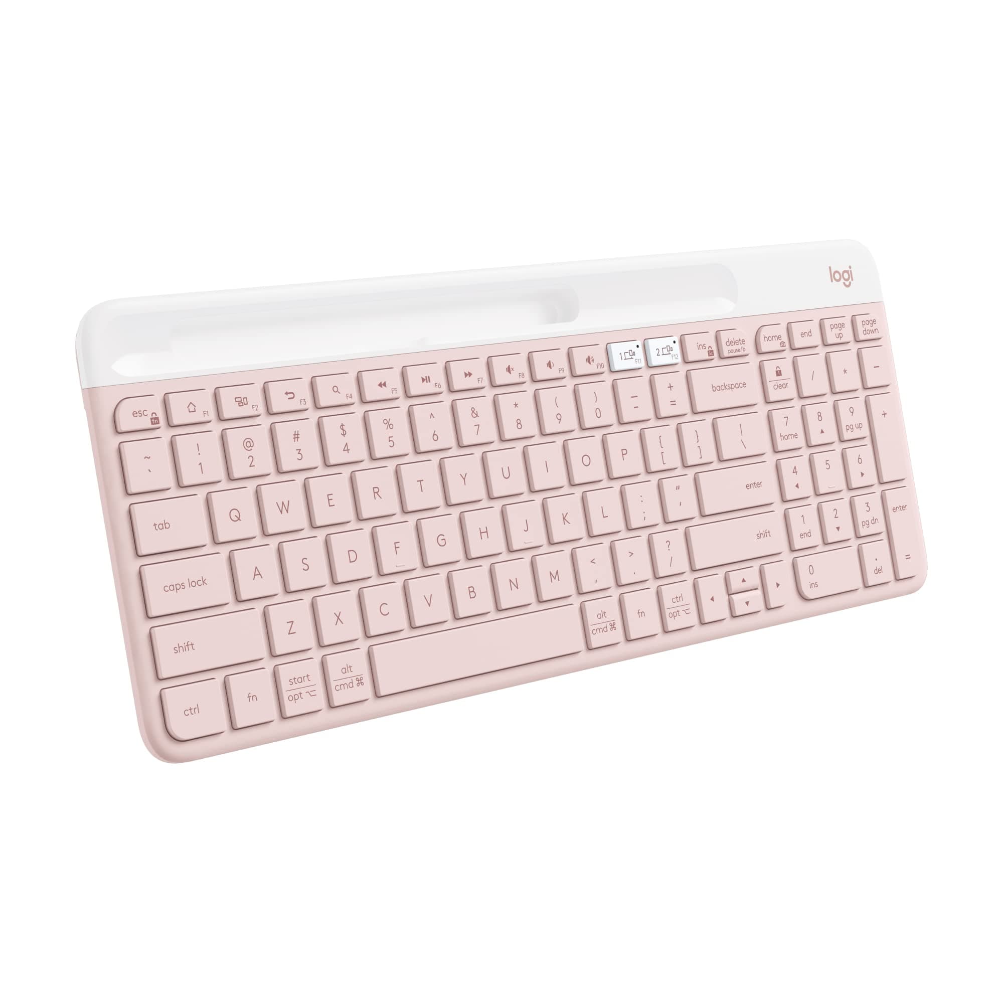 K585 Multi-Device Slim Wireless Keyboard, Built-in Cradle for Device; for Laptop, Tablet, Desktop, Smartphone, Win/Mac, Bluetooth/Receiver, Compact, Easy Switch, 24 Month Battery - Rose