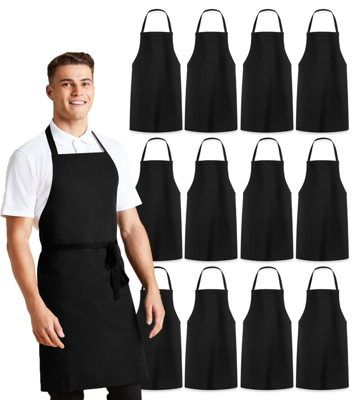 Aprons Unisex Bib Aprons - 100% Polyester Chef Apron with Extra Long Ties – Cooking Apron for Men Women