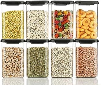 1100 ML Square Plastic Storage Jar and Container | Air Tight Containers For Kitchen Storage Set | Pantry Organization | Storage Box Lid Food Rice Pasta Pulses Container | Container Sets (08)